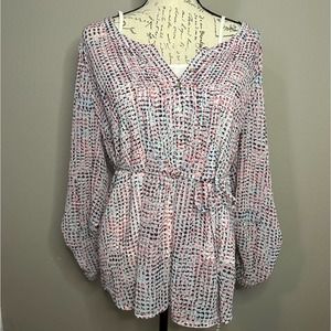 Motherhood Maternity Pink, Blue & White Sheer Top Blouse Size Large